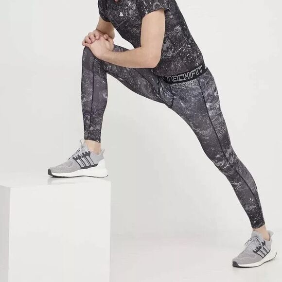adidas Men's Long Performance Tights Tech-Fit Moisture Wicking Black Multi S - Picture 4 of 10